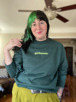 Girlmoss embroidered forest green soft fleece crewneck sweater, unisex
