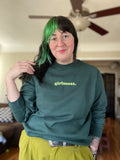 Girlmoss embroidered forest green soft fleece crewneck sweater, unisex