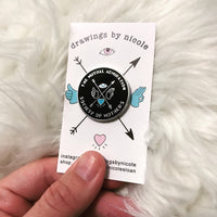 The Mutual Admiration Society of Mothers hard enamel pin with eye.