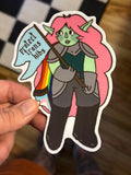 Protect Trans Kids Goblin Orc Girl Gay Pride / trans 4x2 inches vinyl sticker stationary / gift