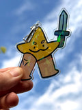 Star with Sword Acrylic broken rainbow glass effect keychain, 3 inches - Wheezing Out Cheese