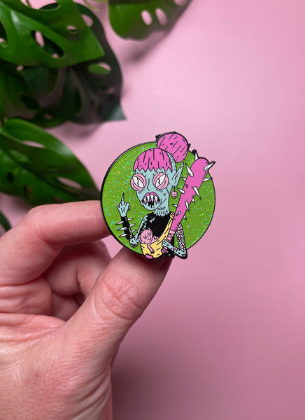 Scary Mommy Hard Enamel Pin with Glitter drawn by Wizard of Barge