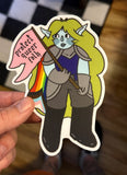 Protect Queer Folk Goblin Orc Girl Gay Pride / trans 4x2 inches vinyl sticker stationary / gift