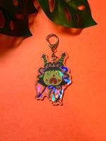 Sad Clown with Double Pointed Hat broken rainbow glass effect keychain, 3 inches