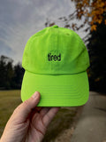 tired - neon green and black embroidery hat - BRAT inspired