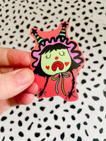 Clown Gal with double pointed hat, vinyl sticker, 2.5"