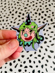 Clown Gal with pointy hat, vinyl sticker, 2.5" x 3"