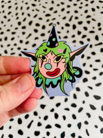 Clown Gal with pointy hat, vinyl sticker, 2.5" x 3"