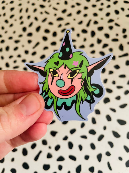 Clown Gal with pointy hat, vinyl sticker, 2.5" x 3"