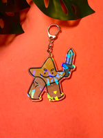 Star with Sword Acrylic broken rainbow glass effect keychain, 3 inches