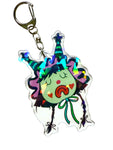 Sad Clown with Double Pointed Hat broken rainbow glass effect keychain, 3 inches