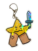 Star with Sword Acrylic broken rainbow glass effect keychain, 3 inches