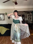 Retro green mesh dreamy dress with bears printed on front size medium to xl