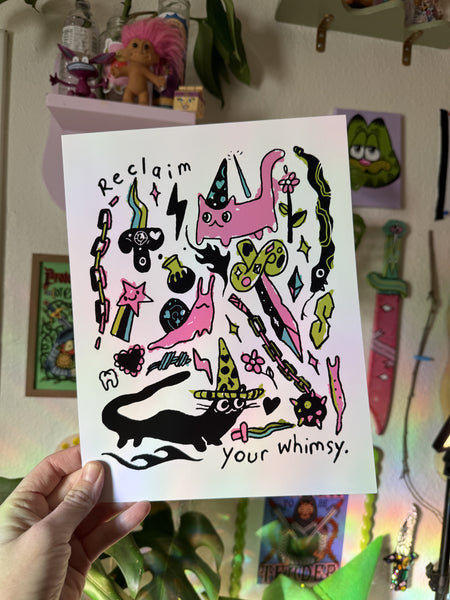 Reclaim your Whimsy Medieval cat print 8.5 x 11 inch art print on archival matte paper