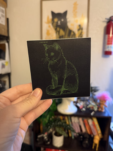 Cat.txt Sticker ASCII art, 4x4 inch vinyl sticker by Terminal Research