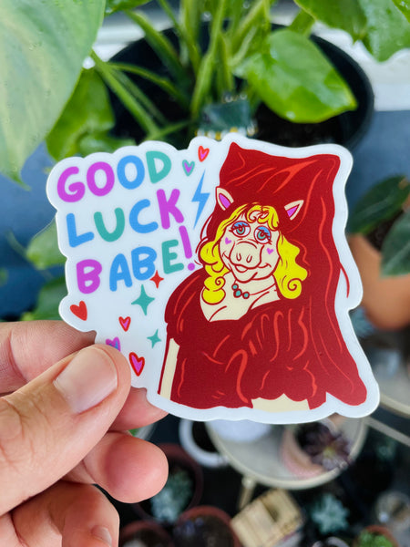 Good Luck Babe Sticker, 3x3 inches high quality sticker, die cut (Chappell Roan / Miss Piggy inspired).