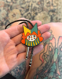 Clown Bolo Tie XL size, hand drawn clown princess hard enamel and pu rope