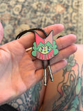 Clown Bolo Tie XL size, hand drawn clown princess hard enamel and pu rope