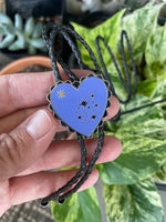 Heart Shapes Bolo Tie is Red, Black or Green. On vegan rope.