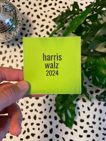 harris walz 2024 brat vinyl plastic album, matte sticker in two sizes available