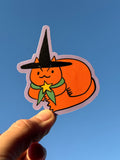 Orange Witch Cat 3 inches vinyl sticker stationary / gift / junk journal halloween vibes