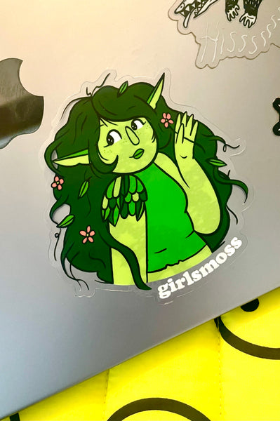 MISPRINT Girlmoss sticker, huge 4x4 inches transparent die cut