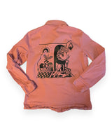 Upcycled Comics Rules soft pink jacket size small. Plain front, print on back. 36 inch bust, some stretch.