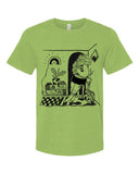 Comics Rule! hand printed on Kiwi Green unisex softstyle shirt - Printed by Nicole