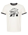 Orc girl black and vintage white style ringer in unisex. (Size down).