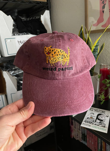 Weird Parent Leopard on Pigment Dye Twill Dad baseball hat, mineral wine color