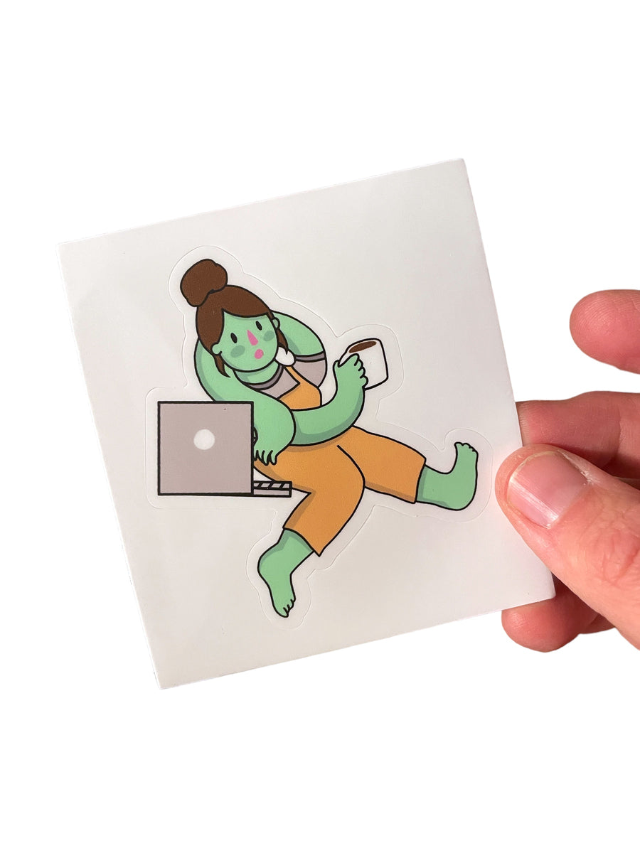 Girl with Computer Sticker 3x3 inches kiss cut vinyl sticker – Drawings ...