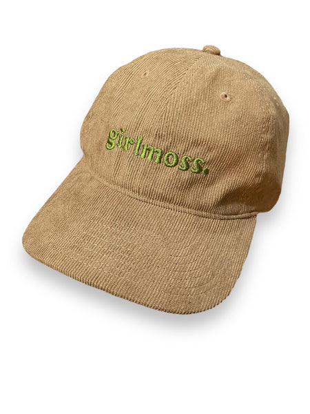 girlmoss unstructured brown corduroy dad hat. Olive green thread.
