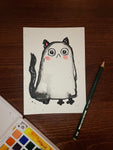 Cat Ghost looking right, 5x7 inch Original Watercolor Painting