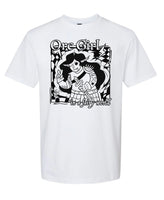 Orc Girl in a Fairy World, hand printed Unisex White T-Shirt (Printed by Nicole)