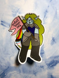 Protect Queer Folk Goblin Orc Girl Gay Pride / trans 4x2 inches vinyl sticker stationary / gift