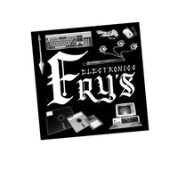 Medieval Fry’s Electronics sticker, 4x4 inches, XL in size.