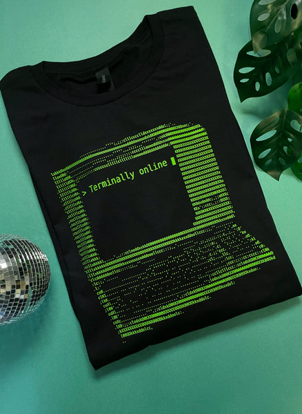 Terminally Online by Terminal Research on unisex t-shirt printed by Nicole