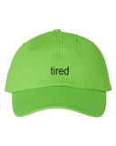 tired - neon green and black embroidery hat - BRAT inspired