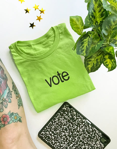 VOTE shirt on lime green unisex tshirt, brat inspired. – Drawings By Nicole