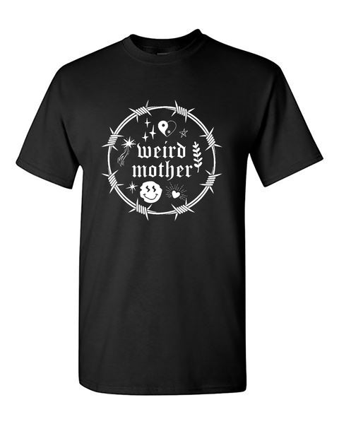 Weird Mother 90s Tattoo design and barbed wire, Unisex Black T-Shirt (Printed by Nicole)