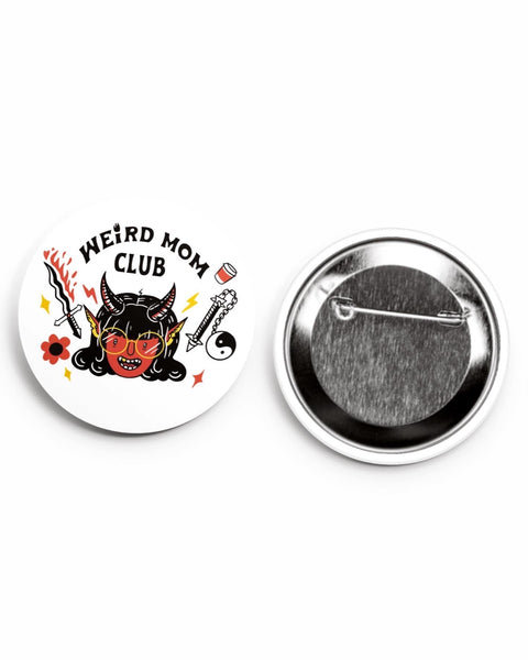 The Weird Mom Club Demon Girl Gamer larger button, 2.5x2.5 inches