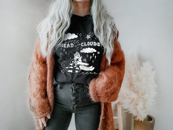 Head in the Clouds, Unisex Black T-Shirt (Printed by Nicole)