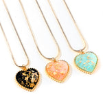 Dainty Heart Necklace, resin with gold flakes. 15 inch chain.
