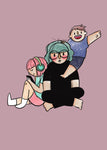 Mom with Two Kiddos, Green and Pink Hair 5x7 inch Postcard / Print