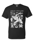 House of the Dragon illustrated by Chelsea Jane on black unisex softstyle shirt